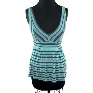 ONLY HEARTS NYC HELENA STUART Blue Gray Stripe Tank Top Stretchy Size S Small